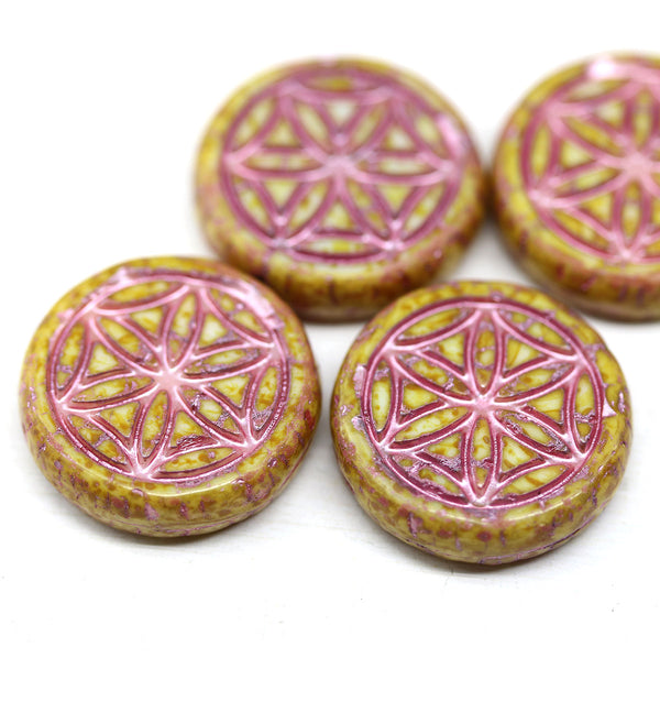 19mm Picasso pink coin czech glass beads