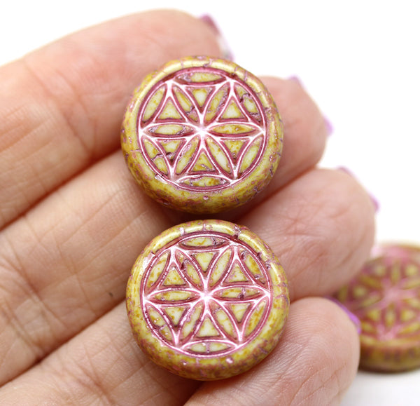 19mm Picasso pink coin czech glass beads