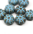 12mm Brown Blue puffy pansy flower czech glass