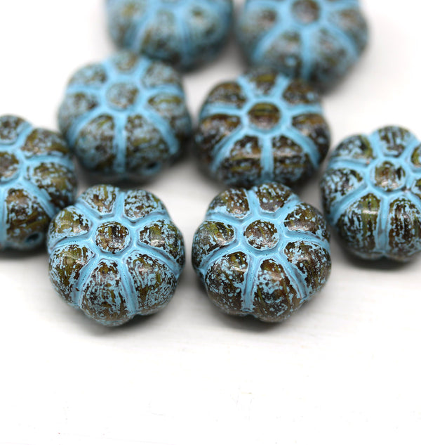 12mm Brown Blue puffy pansy flower czech glass