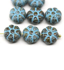 12mm Brown Blue puffy pansy flower czech glass