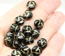 9mm Black flower czech glass gold wash three petal daisy, 20Pc