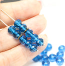 5x7mm Capri blue Czech glass fire polished rondelle beads, 20pc