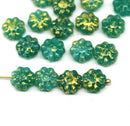 9mm Opal Green Czech glass daisy flower beads Gold wash