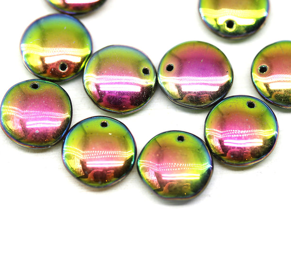 12mm Metallic green lentil czech glass round beads