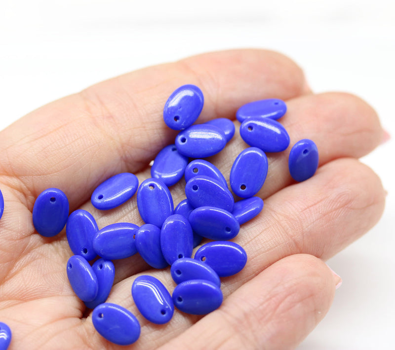 9x6mm Dark blue flat oval lentil czech glass beads, 30Pc