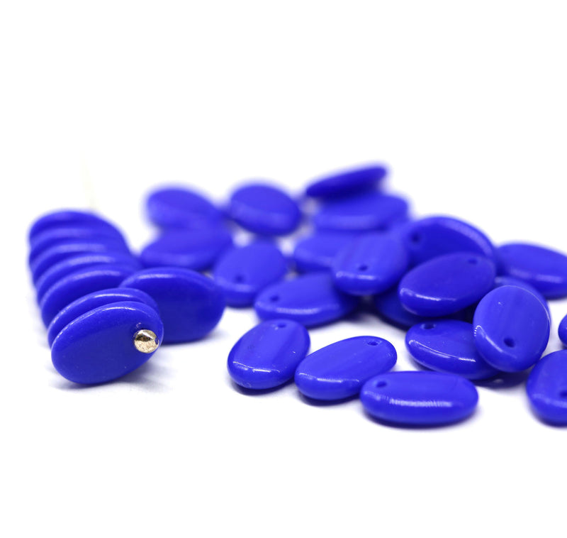 9x6mm Dark blue flat oval lentil czech glass beads, 30Pc