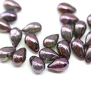 6x9mm Purple luster czech glass teardrop beads 25pc