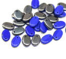 9x6mm Dark blue with gunmetal luster flat oval lentil czech glass beads, 30Pc