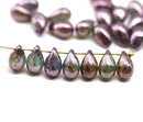 6x9mm Purple luster czech glass teardrop beads 25pc