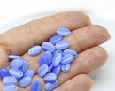 9x6mm Striped blue flat oval lentil czech glass beads, 30Pc