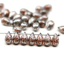 6x9mm Dark topaz czech glass teardrop beads Silver wash 30pc