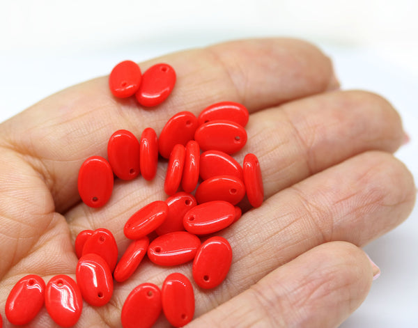 9x6mm Opaque red flat oval lentil czech glass beads, 30Pc