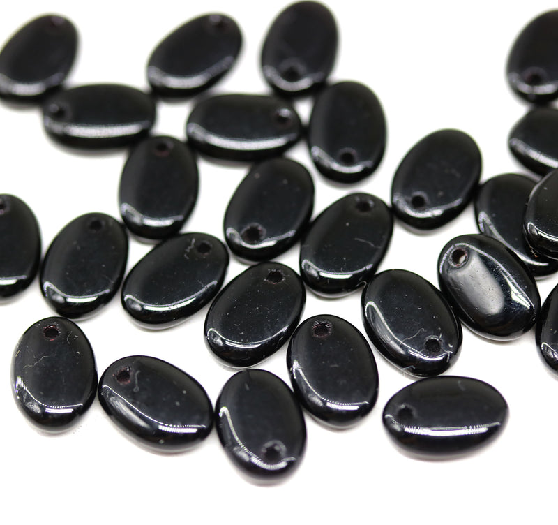9x6mm Black flat oval lentil czech glass beads, 30Pc