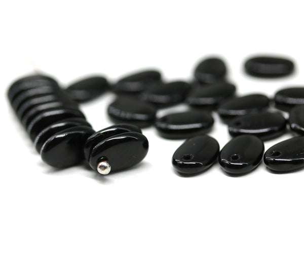 9x6mm Black flat oval lentil czech glass beads, 30Pc
