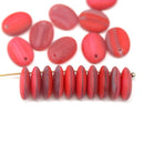 12x9mm Frosted red oval flat drop czech glass beads top drilled - 20Pc