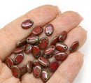 9x6mm Red flat oval lentil czech glass beads, picasso finish, 30Pc