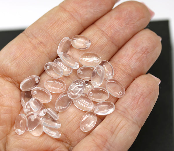 9x6mm Crystal clear flat oval lentil czech glass beads, 30Pc
