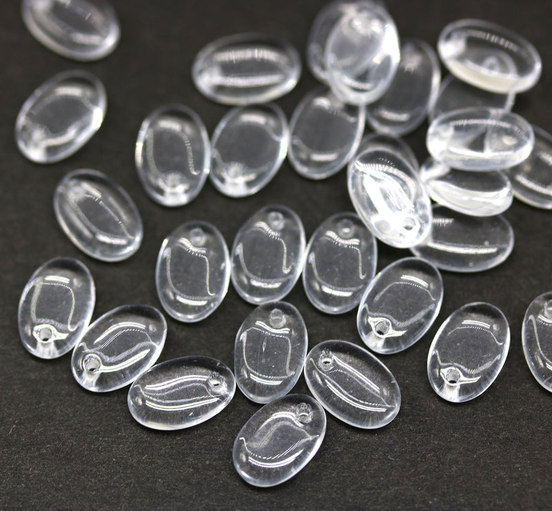 9x6mm Crystal clear flat oval lentil czech glass beads, 30Pc