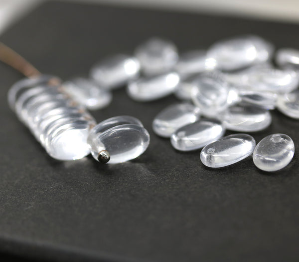 9x6mm Crystal clear flat oval lentil czech glass beads, 30Pc