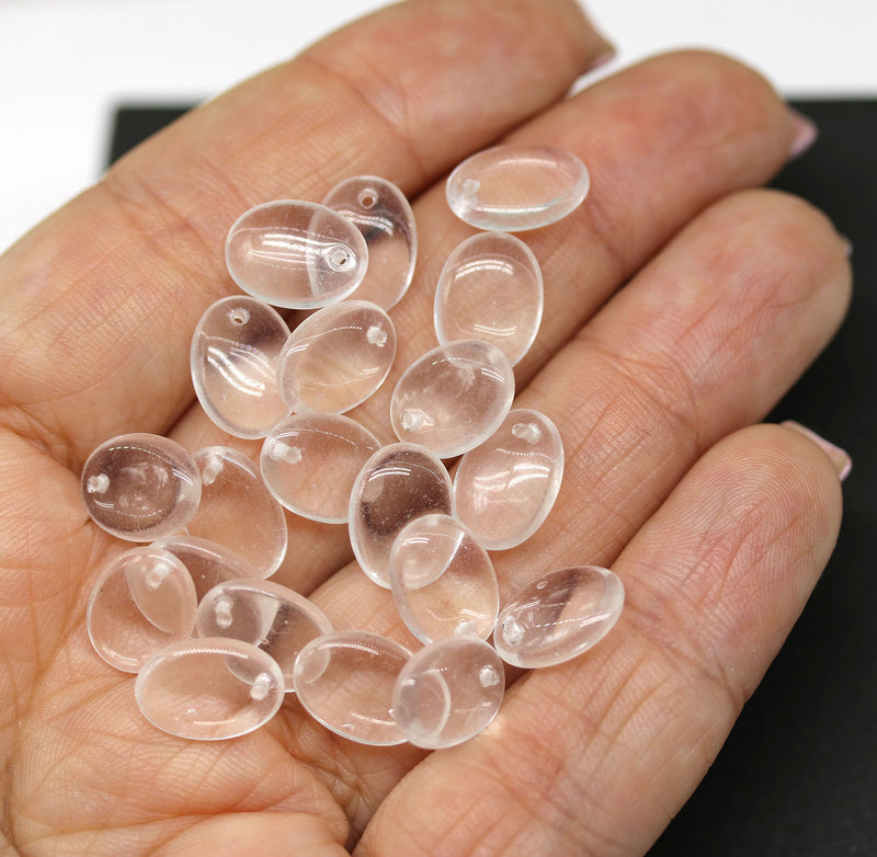 12x9mm Crystal clear oval flat drop czech glass beads top drilled - 20Pc