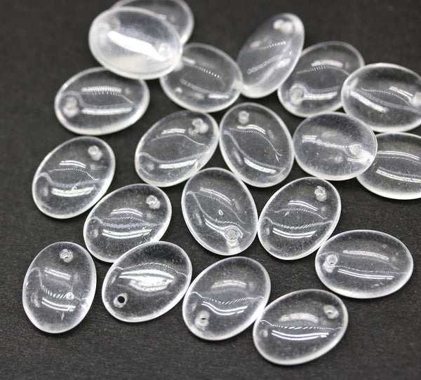 12x9mm Crystal clear oval flat drop czech glass beads top drilled - 20Pc