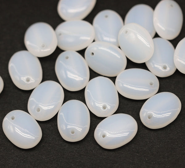 12x9mm Opal white oval flat drop czech glass beads top drilled - 20Pc