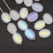 12x9mm Frosted clear oval flat Czech glass pressed beads AB finish, 15Pc