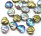 10mm Golden puffy heart Czech glass pressed beads AB finish vitrail - 10Pc