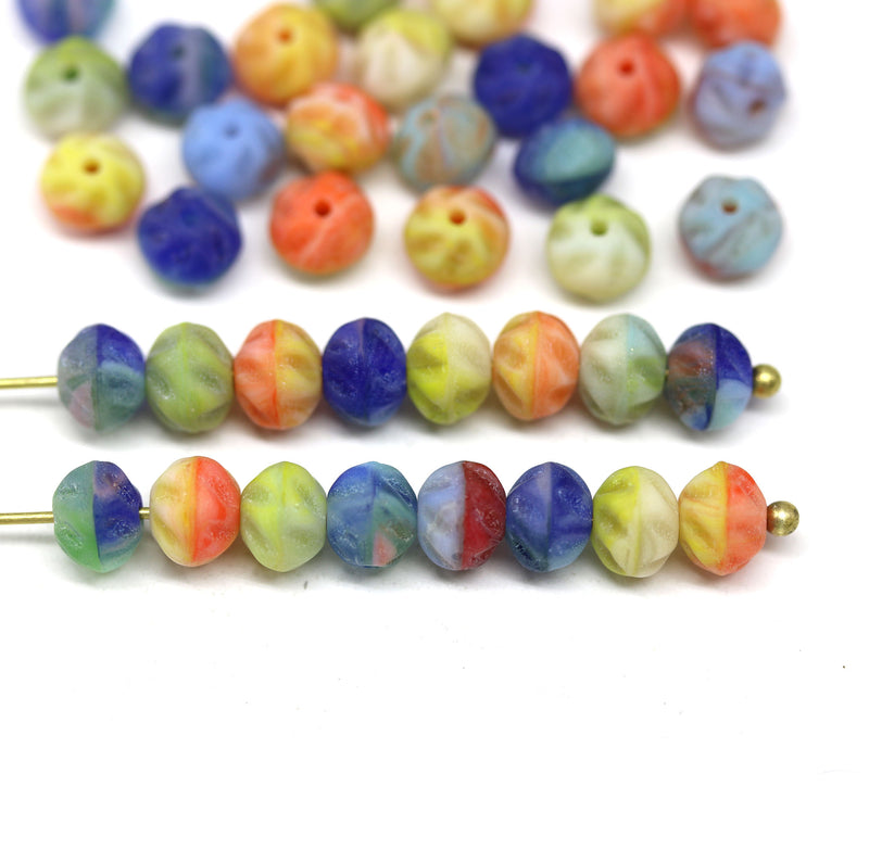 5x6mm Frosted bright rondelle beads mix Czech glass spacers donuts, 40pc