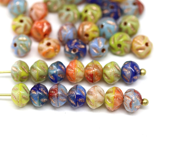 5x6mm Bright rondelle beads mix Czech glass spacers donuts, copper wash, 40pc