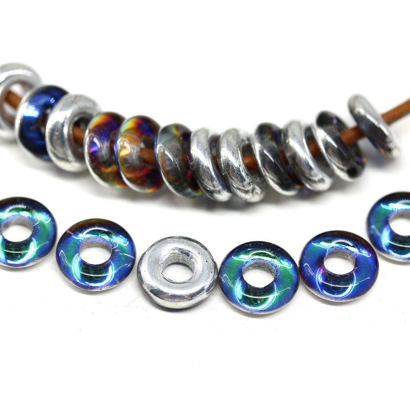 10mm Metallic Czech glass ring rondelle beads - 20Pc