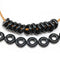 10mm Jet black Czech glass ring beads for leather cord 3.5mm hole - 20Pc