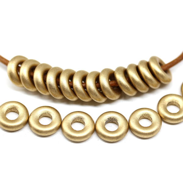 10mm Golden Czech glass ring beads for leather cord 3.5mm hole - 20Pc