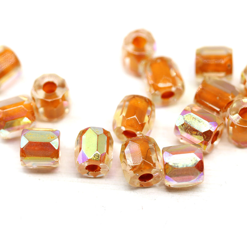 Dark orange czech glass fire polished barrel beads big hole 15pc