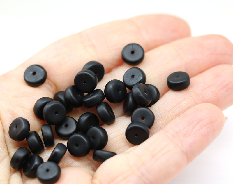 4x8mm Matte black Rondelle czech glass beads - 30Pc