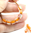 Dark orange czech glass fire polished barrel beads big hole 15pc