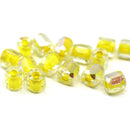 Bright yellow czech glass fire polished barrel beads big hole 15pc