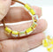 Bright yellow czech glass fire polished barrel beads big hole 15pc