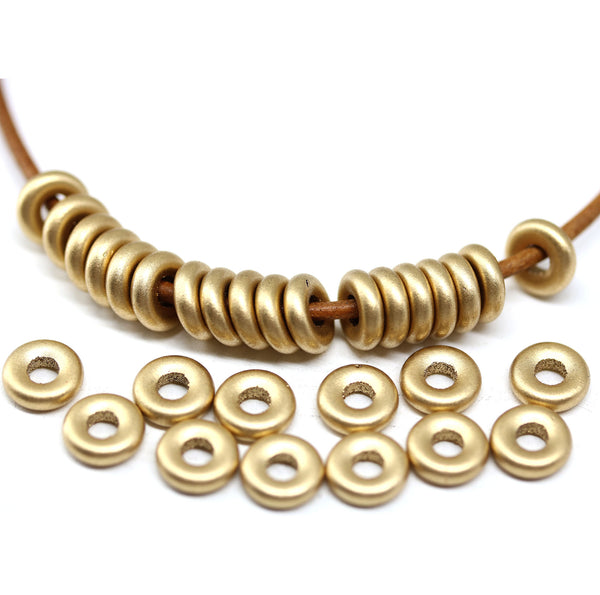 8mm Golden Czech glass ring beads, 3mm hole - 30Pc