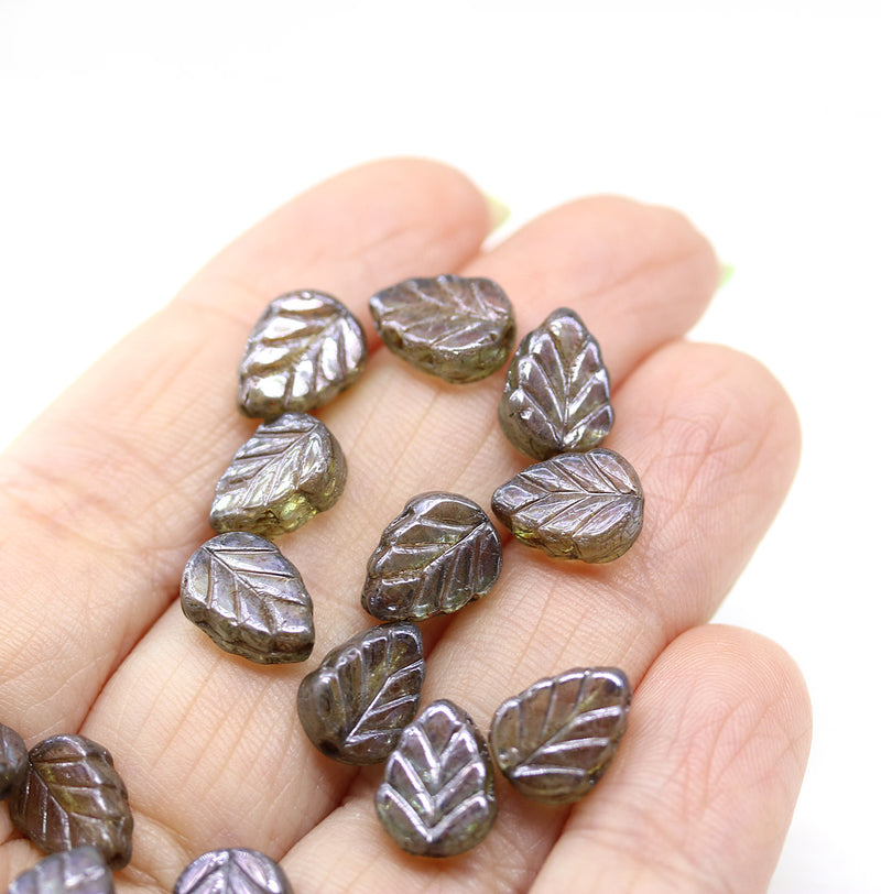 10x8mm Picasso rustic leaf Czech glass beads 15pc