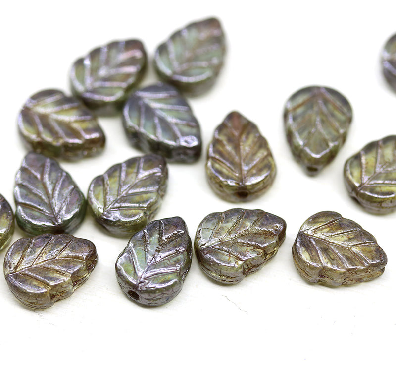 10x8mm Picasso rustic leaf Czech glass beads 15pc