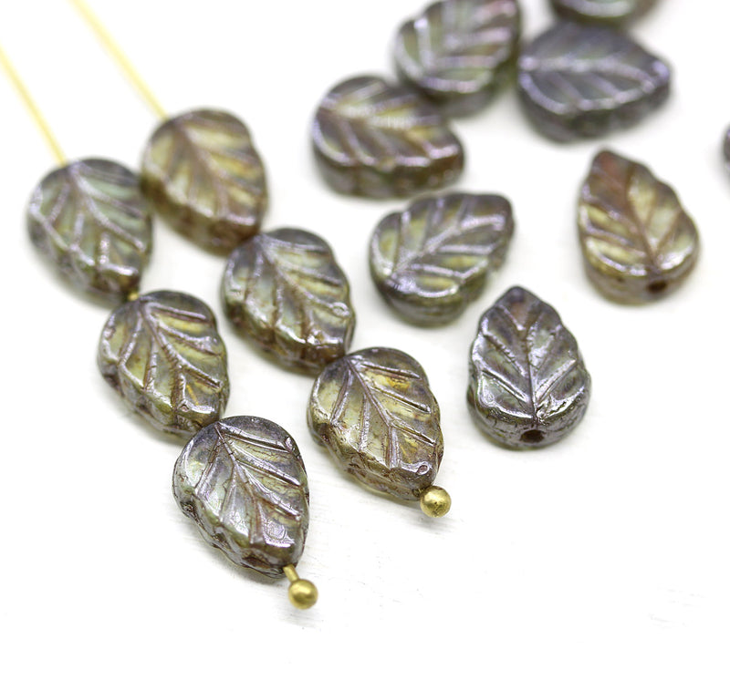 10x8mm Picasso rustic leaf Czech glass beads 15pc