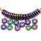 8mm Purple metallic Czech glass ring beads, 3mm hole - 30Pc