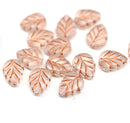 10x8mm Frosted glass copper inlays leaf Czech glass beads 15pc