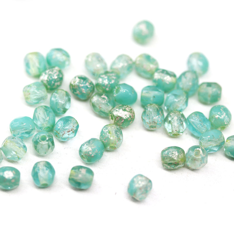 4mm Seafoam green fire polished czech beads round spacers - 50Pc