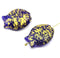 2Pc Large fish beads Dark blue Czech glass animal pressed beads gold wash