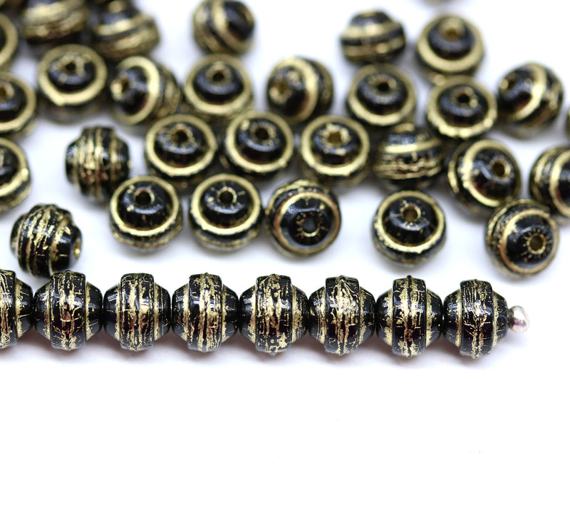 5x6mm Black Czech glass drum puffy spacers donuts 50pc