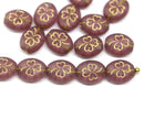 10x8mm Matte purple shamrock czech glass beads, golden inlays, 15Pc