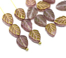 10x8mm Frosted purple leaf Czech glass beads luster 15pc